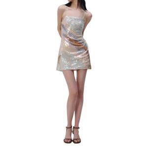 slim fit dress slacks Simkhai Women's Felicity Draped Sequin Gown in Gold Multi, Size 2 main image 1